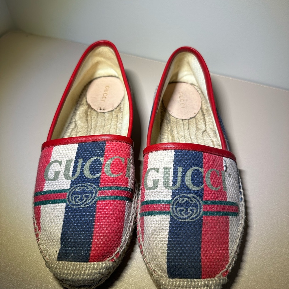 Gucci Red and Blue Striped Espadrilles